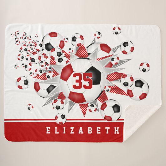 Rote schwarze Sportfußball-Stars für Mädchen Sherpadecke (Vorderseite (Horizontal))