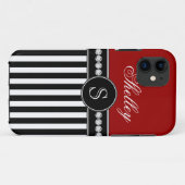 Rote schwarze Streifen mit Mädchenmonogramm-Namen Case-Mate iPhone Hülle (Rückseite (Horizontal))