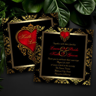 Rote, schwarze und goldene Hochzeit Einladung