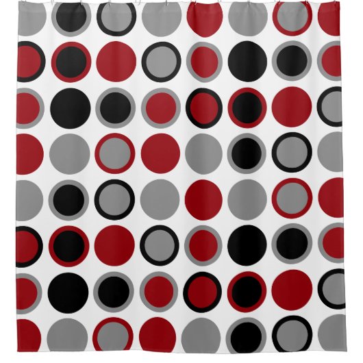 Rote, schwarze und graue Kreise Duschvorhang (Vorderseite)