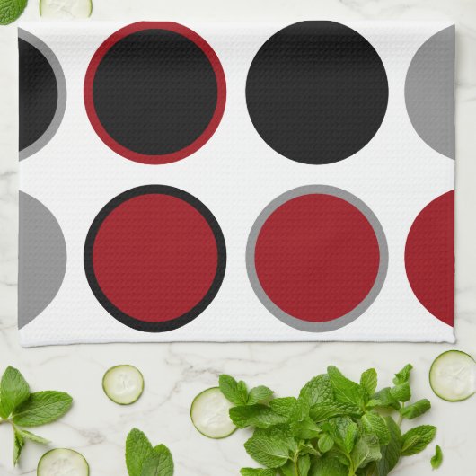 Rote, schwarze und graue Kreise Geschirrtuch (Gefaltet)