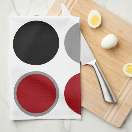 Rote, schwarze und graue Kreise Geschirrtuch (Viertel Falte)