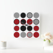 Rote, schwarze und graue Kreise Quadratische Wanduhr (Zuhause)