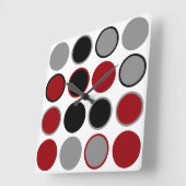 Rote, schwarze und graue Kreise Quadratische Wanduhr (Winkel)