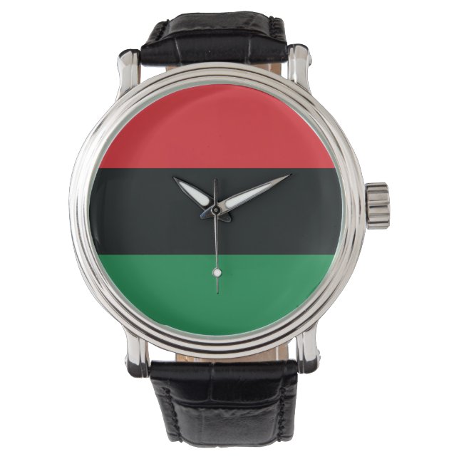 Rote, Schwarze und Grüne Flagge Armbanduhr (Vorderseite)