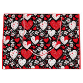 Rote, Schwarze und Weiße Herzen und Blume Große Geschenktüte (Vorderseite)