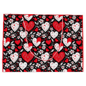 Rote, Schwarze und Weiße Herzen und Blume Große Geschenktüte (Rückseite)