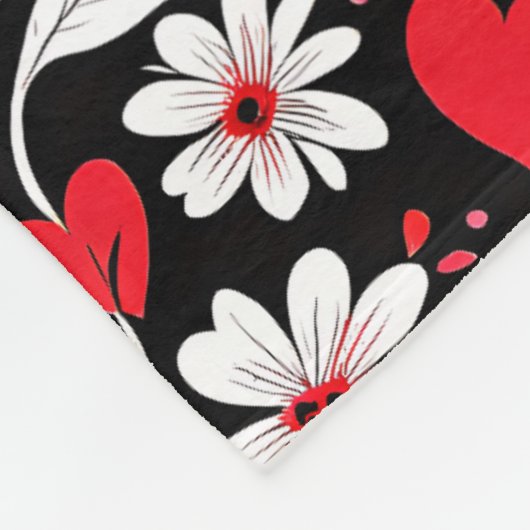 Rote, Schwarze und Weiße Herzen und Blume Romantis Fleecedecke (Ecke)
