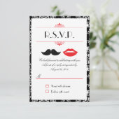 Rote, schwarze und weiße Schleifen & Lippen Damask RSVP Karte (Stehend Vorderseite)