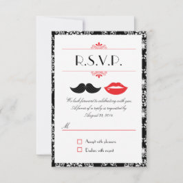 Rote, schwarze und weiße Schleifen & Lippen Damask RSVP Karte