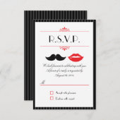 Rote, schwarze und weiße Schleifen & Lips Hochzeit RSVP Karte (Vorne/Hinten)