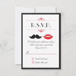 Rote, schwarze und weiße Schleifen & Lips Hochzeit RSVP Karte
