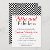 Rote, schwarze und weiße Zickzack Einladung (Vorne/Hinten)