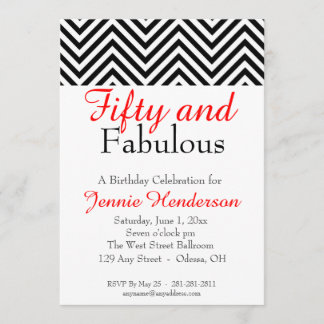 Rote, schwarze und weiße Zickzack Einladung