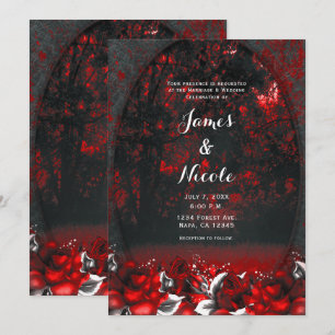 Rote & Schwarze Waldrosen Gothic-Hochzeit  Einladung