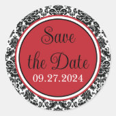 Rote, schwarze, weiße Damaskenhochzeit Runder Aufkleber (Vorderseite)