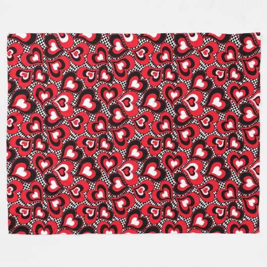 Rote, schwarze, weiße Herzen, Valentinstag . Fleecedecke (Vorderseite (Horizontal))