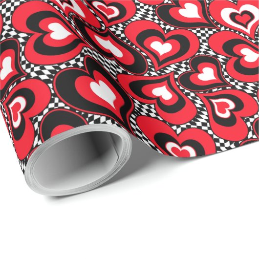 Rote, schwarze, weiße Herzen, Valentinstag . Geschenkpapier (Rolleneckpunkt)