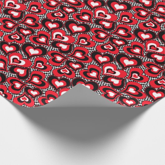 Rote, schwarze, weiße Herzen, Valentinstag . Geschenkpapier (Ecke)