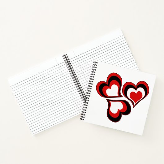 Rote, schwarze, weiße Herzen, Valentinstag . Notizblock (Innenseite)