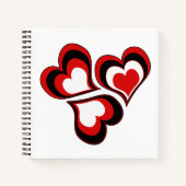 Rote, schwarze, weiße Herzen, Valentinstag . Notizblock (Vorderseite)