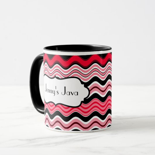 Rote, schwarze, weiße Streifen personalisierte Uma Tasse (Vorderseite Links)