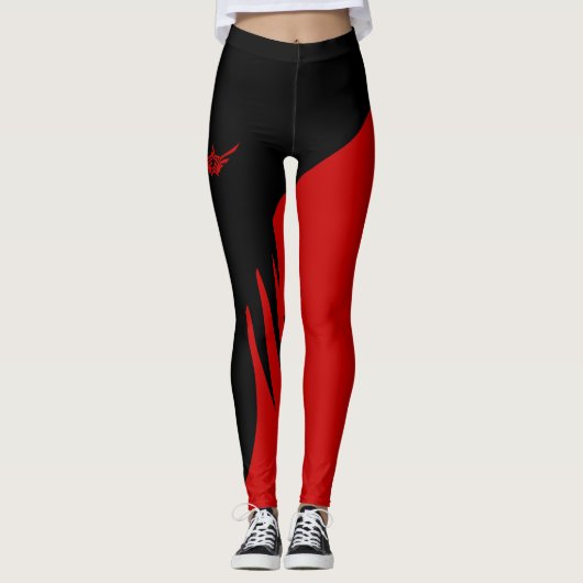 Rote schwarze Workout Leggings (Vorderseite)