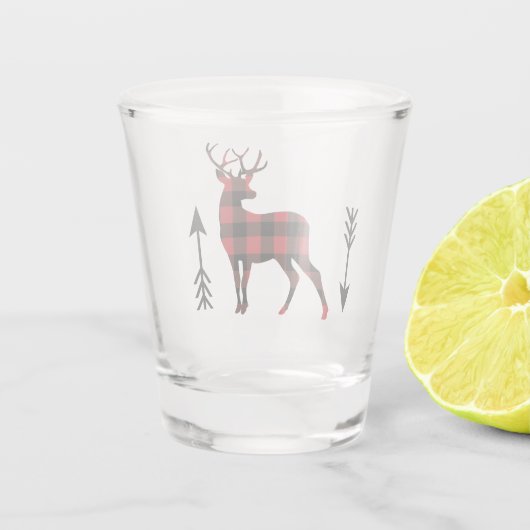 Rote schwarzer Büffel-karierte stehende Schnapsglas (Rückseite)