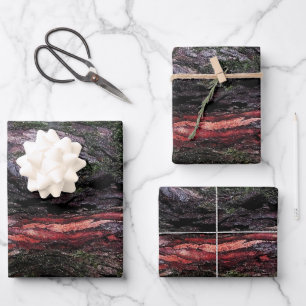 Rote Schwarzwald-Moos-Holzrinde Geschenkpapier Set