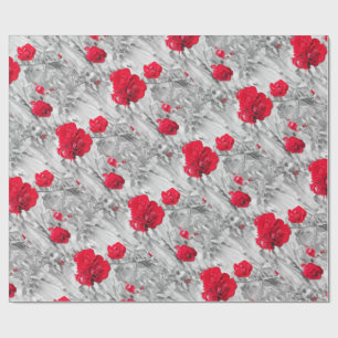 rote Schwarzweiss-Rosenbusch-Blumen-Liebe Geschenkpapier