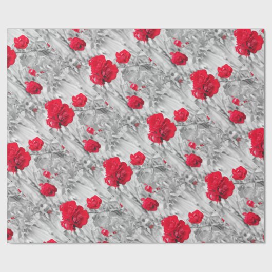 rote Schwarzweiss-Rosenbusch-Blumen-Liebe Geschenkpapier (Flach)