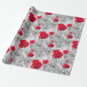 rote Schwarzweiss-Rosenbusch-Blumen-Liebe Geschenkpapier (Ungerollt)