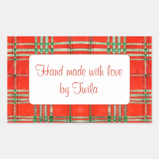 ROTE SCOTT TARTAN-Aufkleber "Hand Made" Rechteckiger Aufkleber (Vorderseite)