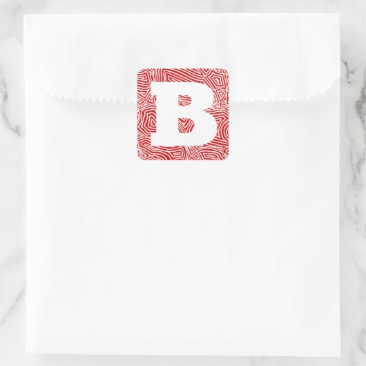 Rote Scribbleprint-Initiale Quadratischer Aufkleber (Tasche)