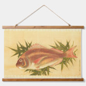 Rote See Bream (Tai) auf Bamboo-Blätter Tapestry Wandteppich Mit Holzrahmen (Vorne)