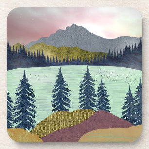 Rote Seenlandschaft Getränkeuntersetzer