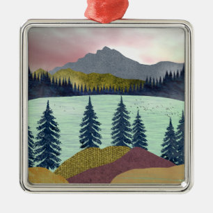 Rote Seenlandschaft Ornament Aus Metall