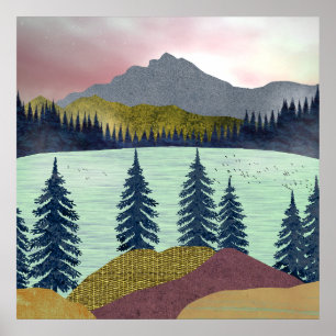 Rote Seenlandschaft Poster