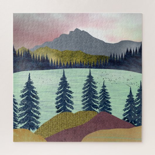 Rote Seenlandschaft Puzzle (Vertikal)