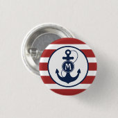 Rote Seestreifen mit Anker-Monogramm Button (Vorne & Hinten)