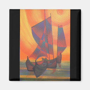 Rote Segel im sunset-kubistischen Junk-Abstrakte Magnet