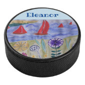 Rote Segel und Blume Eishockey Puck (3/4)