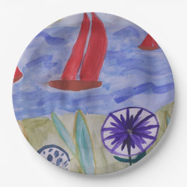 Rote Segel und Blume Pappteller