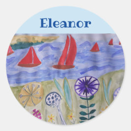 Rote Segel und Blume Runder Aufkleber