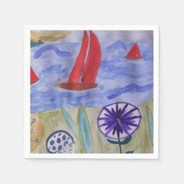 Rote Segel und Blume Serviette