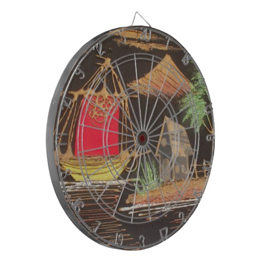 Rote Segelboote Landschaft Ölgemälde Kunst drucken Dartscheibe (Vorderseite Links)