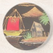 Rote Segelboote Landschaft Ölgemälde Kunst drucken Getränkeuntersetzer (Vorne)