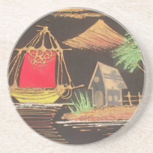 Rote Segelboote Landschaft Ölgemälde Kunst drucken Getränkeuntersetzer