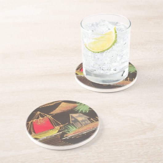 Rote Segelboote Landschaft Ölgemälde Kunst drucken Getränkeuntersetzer (Seite)