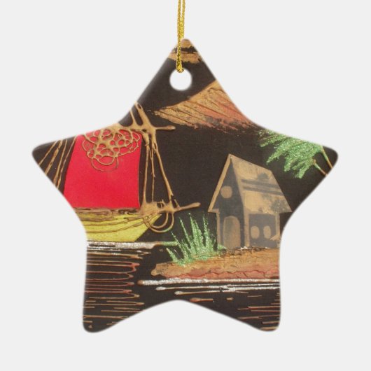 Rote Segelboote Landschaft Ölgemälde Kunst drucken Keramik Ornament (Vorne)